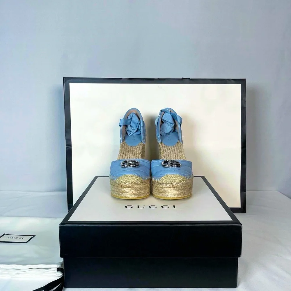 GUCCI LEATHER PLATFORM ESPADRILLE -BLUE - Picture 2 of 5
